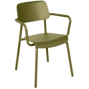 Zelen&aacute; hlin&iacute;kov&aacute; zahradn&iacute; židle Fermob Studie s područkami - odst&iacute;n pesto