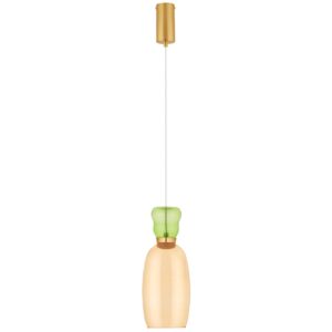 Žluto-zelen&eacute; skleněn&eacute; z&aacute;věsn&eacute; LED světlo Nova Luce Pluma 15 cm