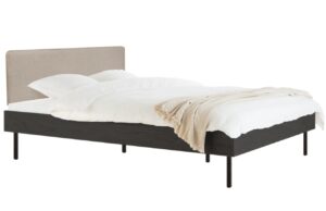 noo.ma Čern&aacute; dvoulůžkov&aacute; postel Streiko 180 x 200 cm s b&eacute;žov&yacute;m čelem a ro&scaron;tem