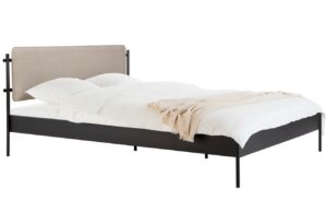 noo.ma Čern&aacute; kovov&aacute; dvoulůžkov&aacute; postel Eton 200 x 200 cm s b&eacute;žov&yacute;m čelem a ro&scaron;tem