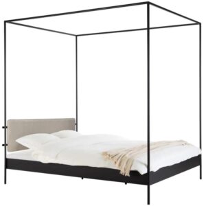 noo.ma Čern&aacute; kovov&aacute; dvoulůžkov&aacute; postel Eton II. 140 x 200 cm s b&eacute;žov&yacute;m čelem a ro&scaron;tem