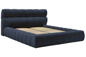 Bobochic Paris Tmavě modr&aacute; boucl&eacute; dvoulůžkov&aacute; postel Mont-Blanc 180 x 200 cm s &uacute;ložn&yacute;m prostorem