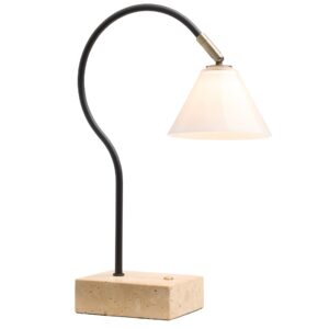 Halo Design Čern&aacute; nab&iacute;jec&iacute; stoln&iacute; LED lampa Question 31 cm s travertinovou podstavou