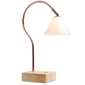 Halo Design Měděn&aacute; nab&iacute;jec&iacute; stoln&iacute; LED lampa Question 31 cm s travertinovou podstavou