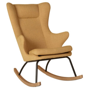Hořčicově žlut&eacute; čalouněn&eacute; houpac&iacute; křeslo Quax De Luxe
