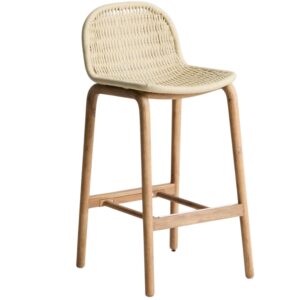 Kave Home Dřevěn&aacute; zahradn&iacute; barov&aacute; židle Alipa 75 cm s b&eacute;žov&yacute;m v&yacute;pletem