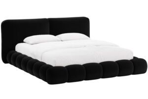 Micadoni Čern&aacute; sametov&aacute; dvoulůžkov&aacute; postel Solange 160 x 200 cm