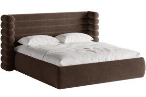 Micadoni Hněd&aacute; sametov&aacute; dvoulůžkov&aacute; postel Mount 160 x 200 cm