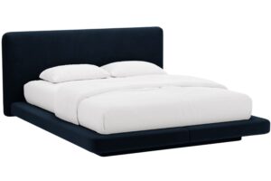 Micadoni Kr&aacute;lovsky modr&aacute; sametov&aacute; dvoulůžkov&aacute; postel Linea 180 x 200 cm