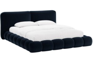 Micadoni Kr&aacute;lovsky modr&aacute; sametov&aacute; dvoulůžkov&aacute; postel Solange 160 x 200 cm