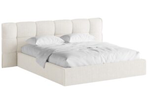 Micadoni Kr&eacute;mově b&iacute;l&aacute; boucl&eacute; dvoulůžkov&aacute; postel Eric 160 x 200 cm s &uacute;ložn&yacute;m prostorem