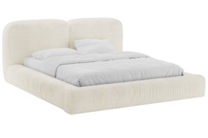 Micadoni Kr&eacute;mově b&iacute;l&aacute; boucl&eacute; dvoulůžkov&aacute; postel Martina 180 x 200 cm s &uacute;ložn&yacute;m prostorem