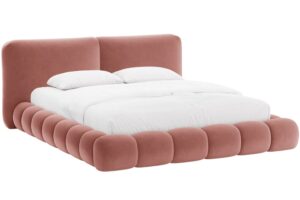 Micadoni Růžov&aacute; sametov&aacute; dvoulůžkov&aacute; postel Solange 160 x 200 cm