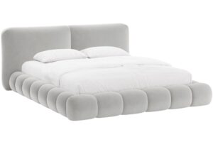 Micadoni Světle &scaron;ed&aacute; sametov&aacute; dvoulůžkov&aacute; postel Solange 180 x 200 cm