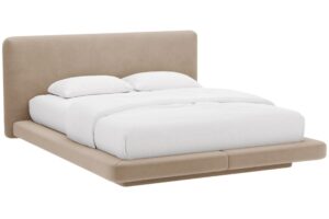 Micadoni Tmavě b&eacute;žov&aacute; sametov&aacute; dvoulůžkov&aacute; postel Linea 160 x 200 cm