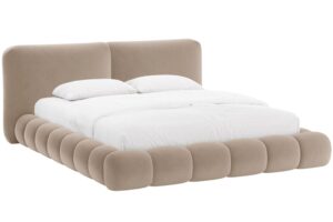 Micadoni Tmavě b&eacute;žov&aacute; sametov&aacute; dvoulůžkov&aacute; postel Solange 160 x 200 cm