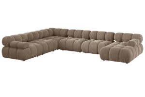 Micadoni Tmavě b&eacute;žov&aacute; sametov&aacute; rohov&aacute; pohovka Bellis 376 cm