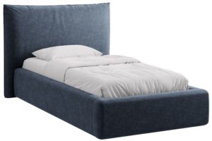 Micadoni Tmavě modr&aacute; žinylkov&aacute; jednolůžkov&aacute; postel Kaelle 90 x 200 cm s &uacute;ložn&yacute;m prostorem