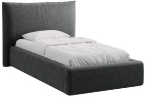 Micadoni Tmavě &scaron;ed&aacute; žinylkov&aacute; jednolůžkov&aacute; postel Kaelle 90 x 200 cm s &uacute;ložn&yacute;m prostorem