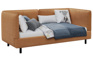 Woodsoft Oranžovohněd&aacute; boucl&eacute; jednolůžkov&aacute; postel Modena II 90 x 200 cm