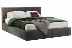 Woodsoft Tmavě &scaron;ed&aacute; čalouněn&aacute; dvoulůžkov&aacute; postel Bergamo 200 x 200 cm