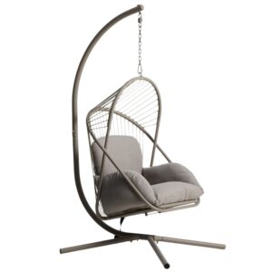 Kave Home B&eacute;žovo-&scaron;ed&eacute; zahradn&iacute; z&aacute;věsn&eacute; křeslo Livadi s v&yacute;pletem