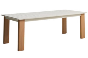 Kave Home B&eacute;žov&yacute; rozkl&aacute;dac&iacute; zahradn&iacute; stůl Livorno 233/350 x 100 cm s př&iacute;rodn&iacute; podnož&iacute;