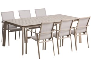 Kave Home B&eacute;žov&yacute; zahradn&iacute; set stolu Brela a &scaron;esti židl&iacute; Canea