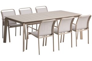 Kave Home B&eacute;žov&yacute; zahradn&iacute; set stolu Brela a &scaron;esti židl&iacute; Luri