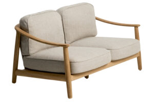 Kave Home Dřevěn&aacute; zahradn&iacute; dvoum&iacute;stn&aacute; pohovka Elunda 149 cm s v&yacute;pletem