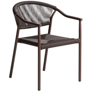 Kave Home Hněd&aacute; hlin&iacute;kov&aacute; zahradn&iacute; židle Livadia s v&yacute;pletem