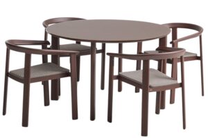 Kave Home Hněd&yacute; zahradn&iacute; set kulat&eacute;ho stolu a &scaron;esti židl&iacute; Erice