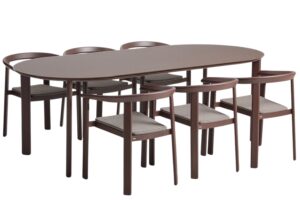 Kave Home Hněd&yacute; zahradn&iacute; set ov&aacute;ln&eacute;ho stolu a &scaron;esti židl&iacute; Erice