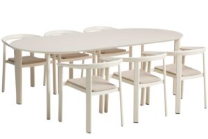 Kave Home Kr&eacute;mov&yacute; zahradn&iacute; set ov&aacute;ln&eacute;ho stolu a &scaron;esti židl&iacute; Erice