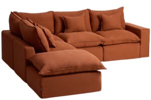 Kave Home Terakotov&aacute; rohov&aacute; pohovka  Anarela 307 cm s odn&iacute;mateln&yacute;m potahem