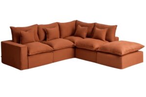 Kave Home Terakotov&aacute; rohov&aacute; pohovka Anarela 307 cm s odn&iacute;mateln&yacute;m potahem