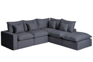 Kave Home Tmavě &scaron;ed&aacute; rohov&aacute; pohovka Anarela 307 cm s odn&iacute;mateln&yacute;m potahem