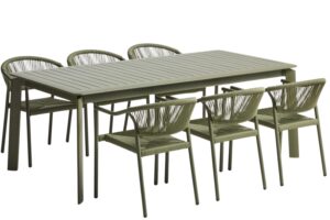 Kave Home Zelen&yacute; zahradn&iacute; set stolu Brela a &scaron;esti židl&iacute; Livadia