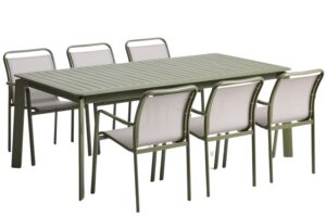 Kave Home Zelen&yacute; zahradn&iacute; set stolu Brela a &scaron;esti židl&iacute; Luri