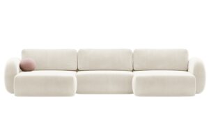 Maison Heritage Kr&eacute;mově b&iacute;l&aacute; sametov&aacute; rozkl&aacute;dac&iacute; pohovka Kora 362 cm