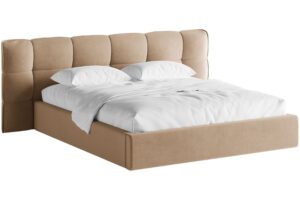 Micadoni B&eacute;žov&aacute; sametov&aacute; dvoulůžkov&aacute; postel Eric 160 x 200 cm s &uacute;ložn&yacute;m prostorem