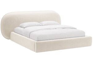 Micadoni B&eacute;žov&aacute; sametov&aacute; dvoulůžkov&aacute; postel Ovalo 180 x 200 cm s &uacute;ložn&yacute;m prostorem