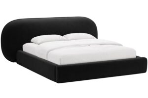 Micadoni Čern&aacute; sametov&aacute; dvoulůžkov&aacute; postel Ovalo 180 x 200 cm s &uacute;ložn&yacute;m prostorem