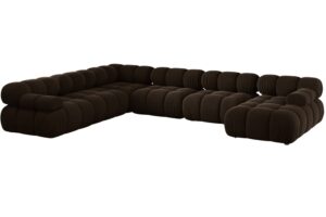 Micadoni Hněd&aacute; sametov&aacute; rohov&aacute; pohovka Bellis 376 cm