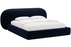 Micadoni Kr&aacute;lovsky modr&aacute; sametov&aacute; dvoulůžkov&aacute; postel Ovalo 180 x 200 cm s &uacute;ložn&yacute;m prostorem