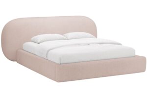 Micadoni Růžov&aacute; boucl&eacute; dvoulůžkov&aacute; postel Ovalo 160 x 200 cm s &uacute;ložn&yacute;m prostorem