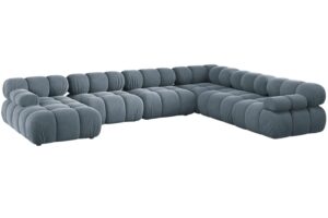Micadoni Světle modr&aacute; sametov&aacute; rohov&aacute; pohovka Bellis 376 cm