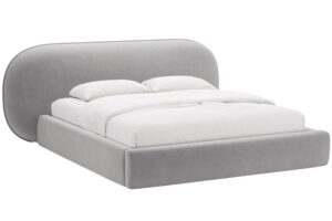 Micadoni Světle &scaron;ed&aacute; sametov&aacute; dvoulůžkov&aacute; postel Ovalo 180 x 200 cm s &uacute;ložn&yacute;m prostorem