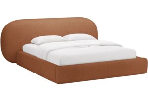 Micadoni Terakotově oranžov&aacute; boucl&eacute; dvoulůžkov&aacute; postel Ovalo 160 x 200 cm s &uacute;ložn&yacute;m prostorem