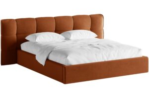 Micadoni Terakotově oranžov&aacute; sametov&aacute; dvoulůžkov&aacute; postel Eric 180 x 200 cm s &uacute;ložn&yacute;m prostorem